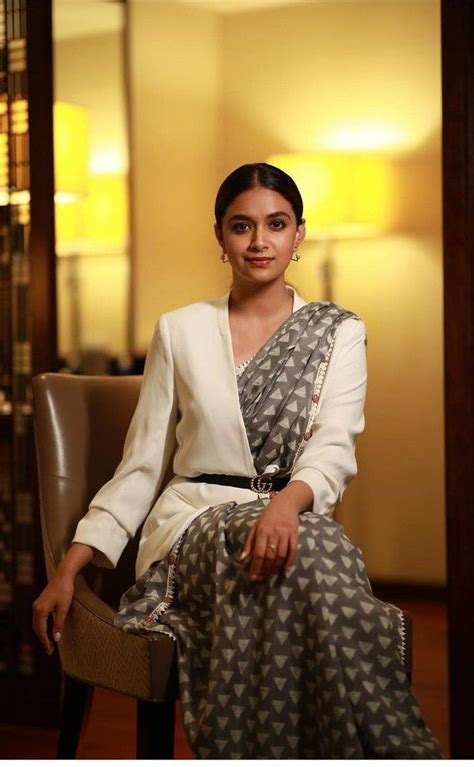 Keerthy Suresh ups her style game as she pairs up a grey saree 